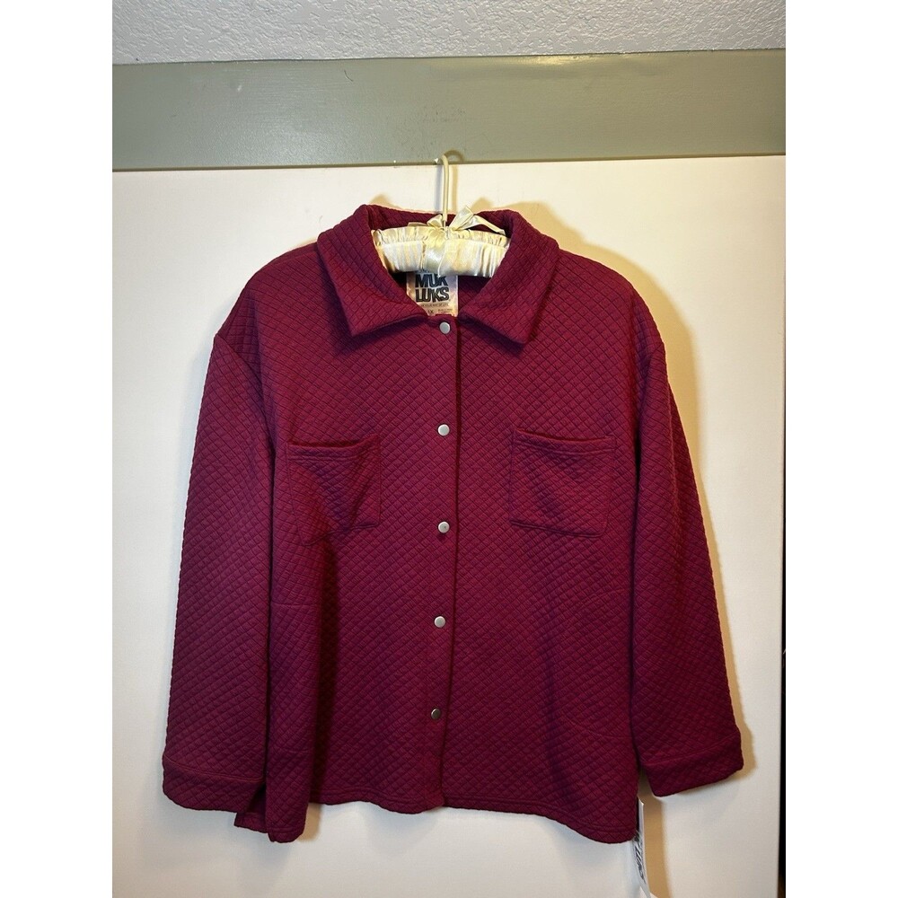 Muk Luks Womens 1X Burgundy Quilted Snap Front Shacket Jacket NWT Plus Size Cozy - Picture 13 of 16